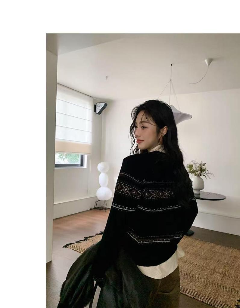 Korean Fair Isle Jacquard Wool Cardigan - Autumn/Winter Collection