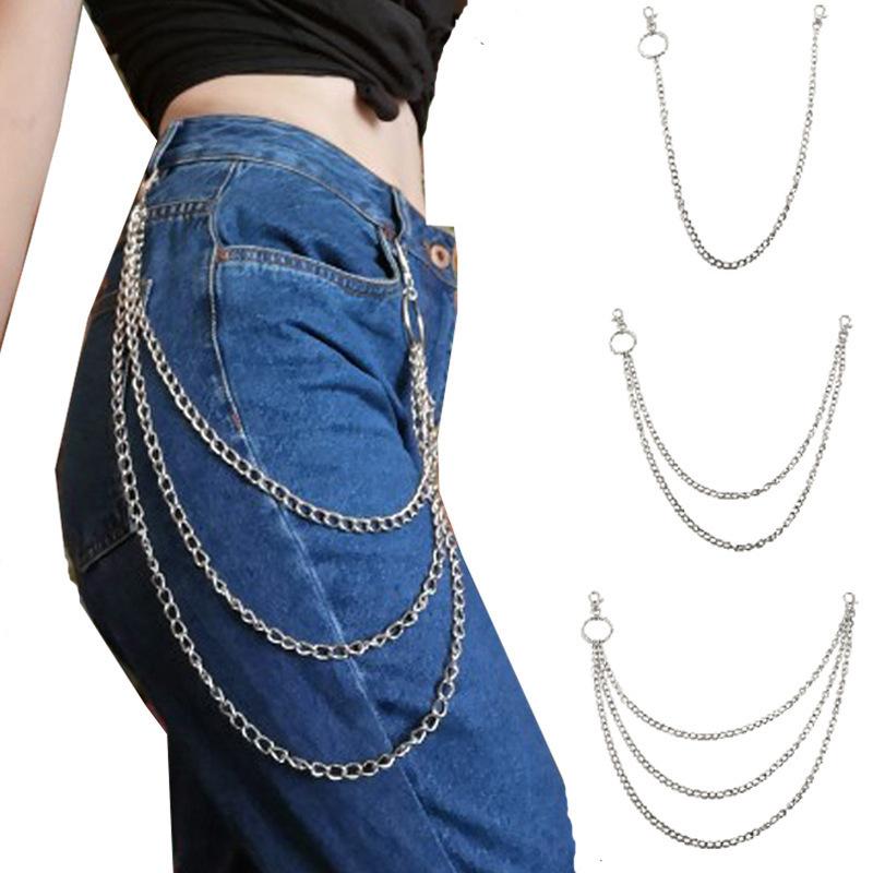 Hip Hop Punk Mode Metall Taillenkette Persönlichkeit Beliebt Jeanskette, Dreifache Schlüsselanhänger Hosenkette