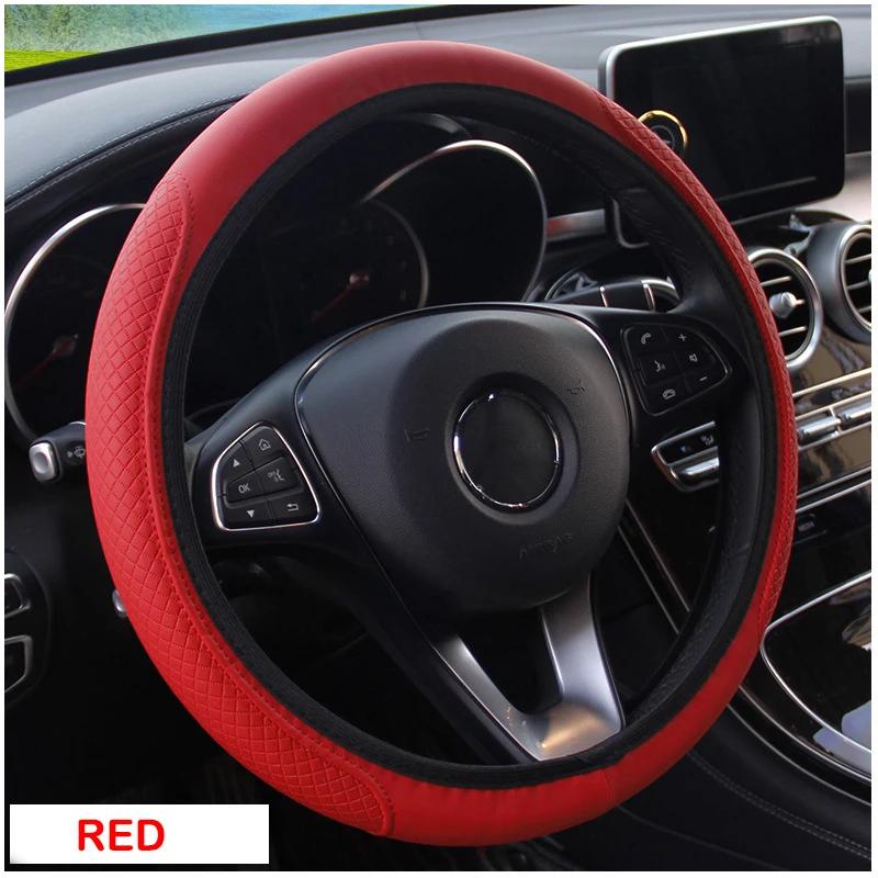 Leather Car Steering Wheel Cover, Elastic, Breathable Anti-Slip, Universal 14.5inch-15 inch, Steering Wheel Cover for Men Women