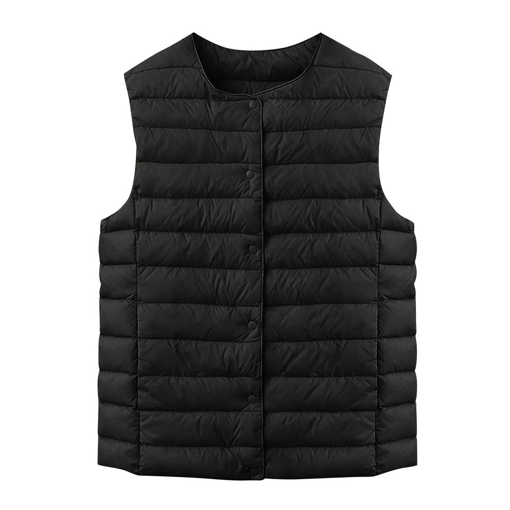 Women's Lightweight Down Jacket, Solid Color, Down Vest With Pockets