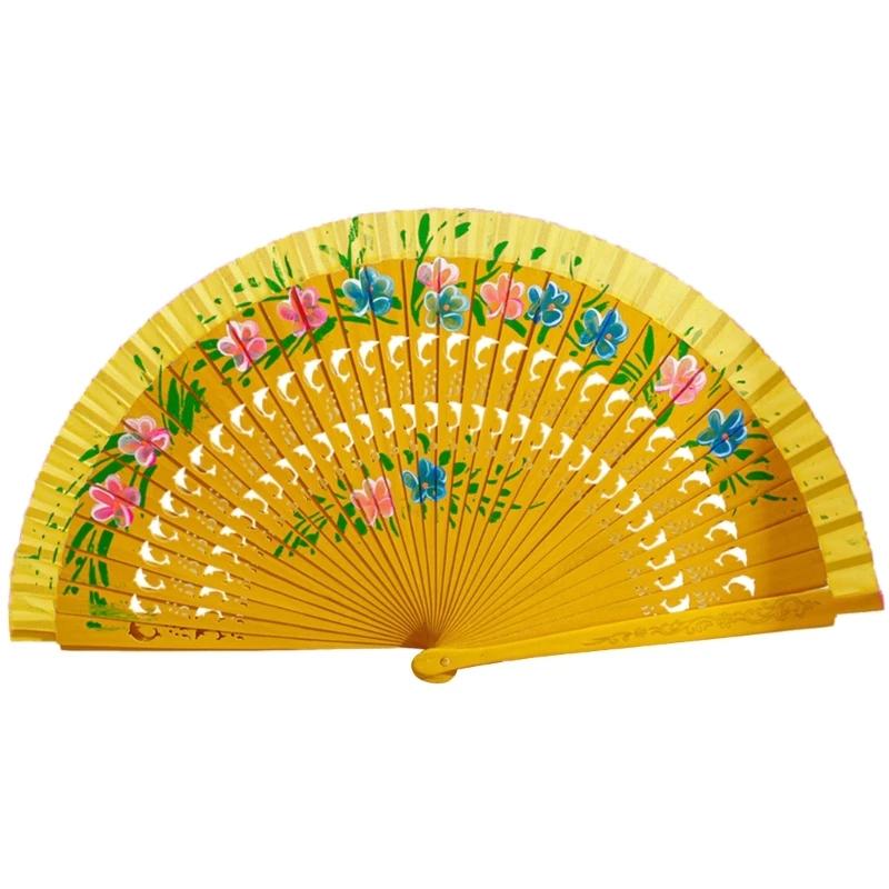 

Classical Spanish Style Wooden Folding Fan Double Sided Painted Hand Fan for Home Decor Parties Crafts and Cultural Events