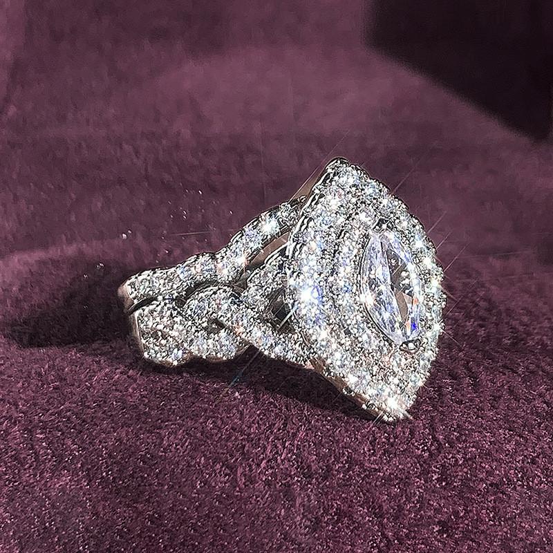 CopperMarquise Cubic Zirconia Set Rings for Women Luxury Wedding Engagement Accessories Anniversary Jewelry Gifts