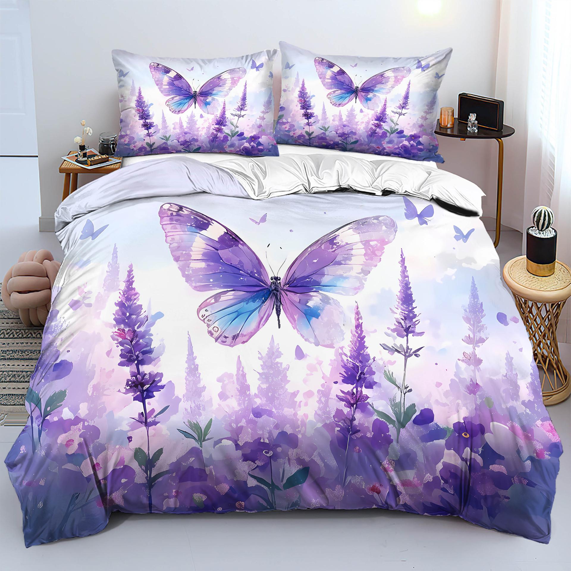

Simple Thickened Polished Butterfly 3D Digital Printing Bed High-End Quilt Cover, Three-Piece Bedding 135 * 200cm 50 * 80cm * 1 two-piece set