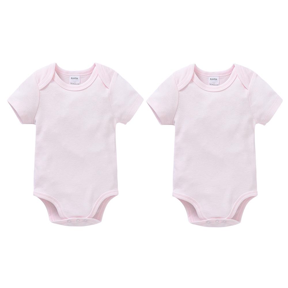 Summer Newborn 100% Cotton Short Sleeve Baby Romper - Plain Color with Snap Crotch, Customizable Print Children's Bodysuit