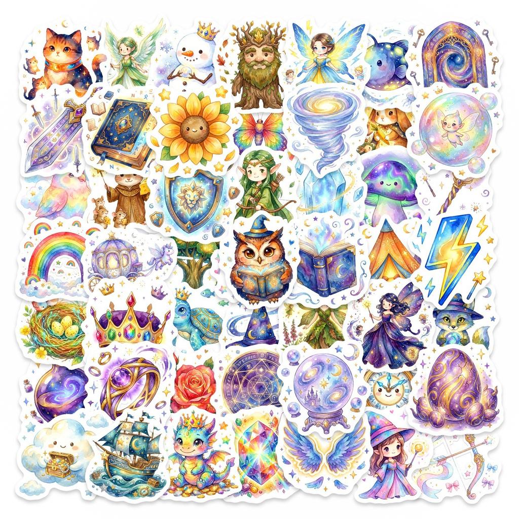 50 Magic Animal Daily Graffiti Stickers Cartoon Watercolor Waterproof Hand Account Decorative Stickers