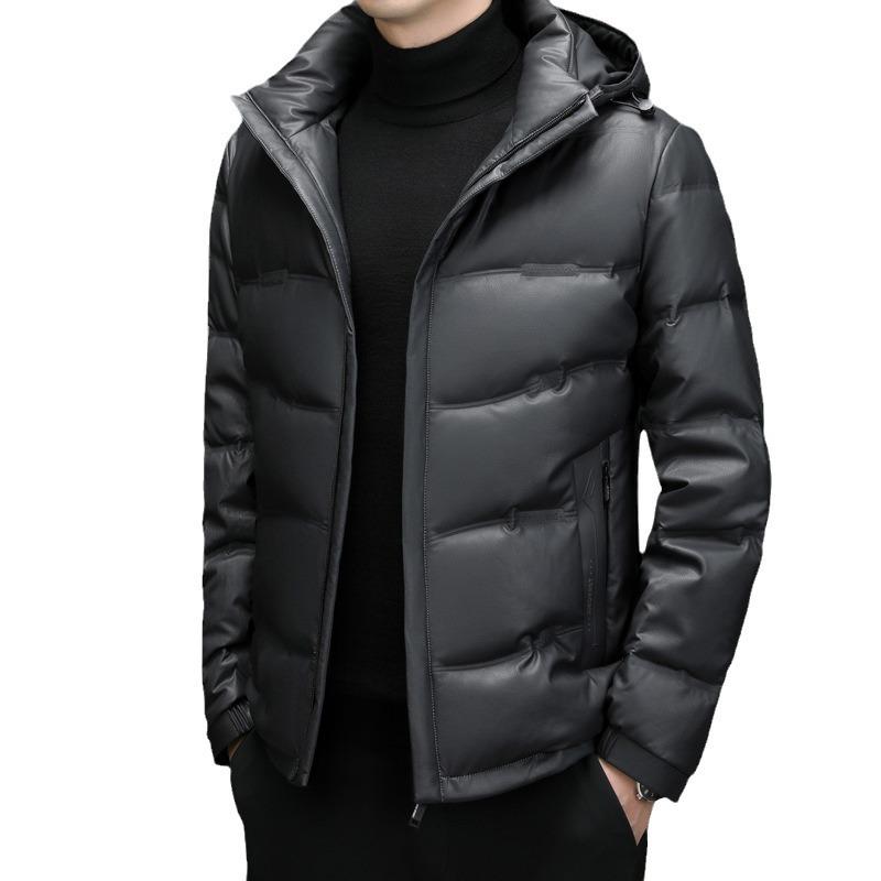 Fattened and Enlarged Leather Leather Jacket Men's Medium Down Jacket Short Korean Version Slim-fit Lapel Leather Jacket Fur Jacket Tide