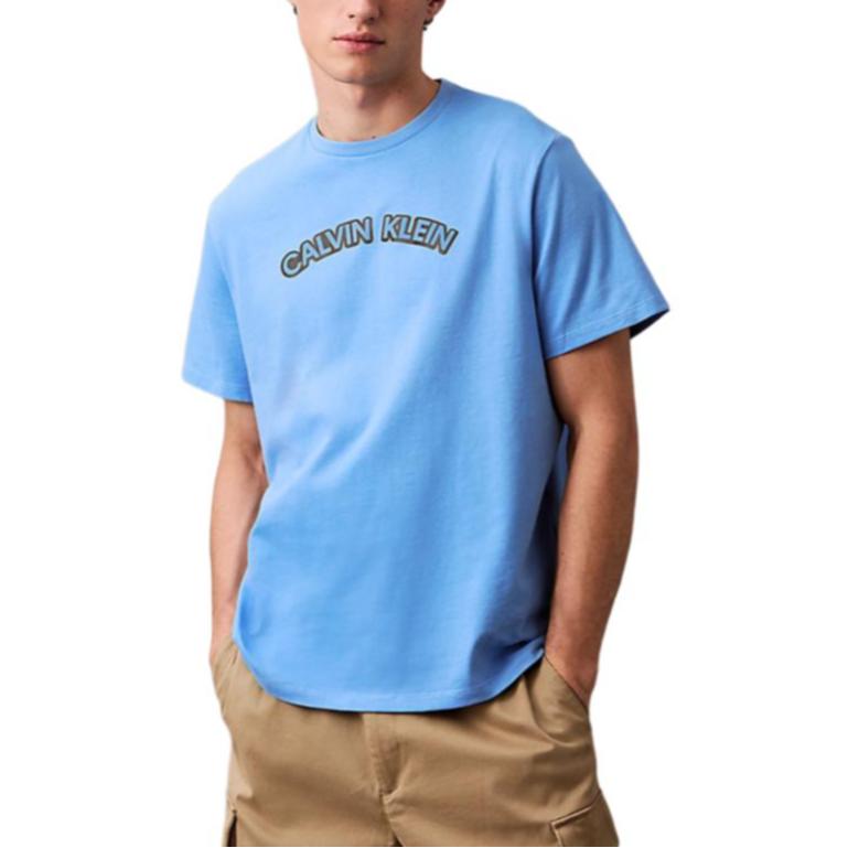 

Calvin Klein Letter Print Comfortable Knitted Round Neck Short Sleeve T-Shirt Men Tops Blue LV04RB849G-C19 XS