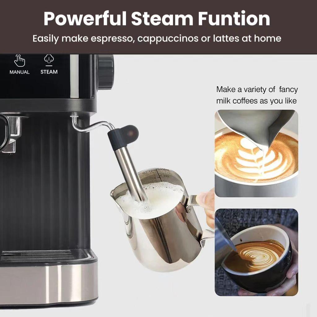 Italian Semi-Automatic Espresso Machine - 20 Bar Pressure with Milk Frother, Compact for Household Use
