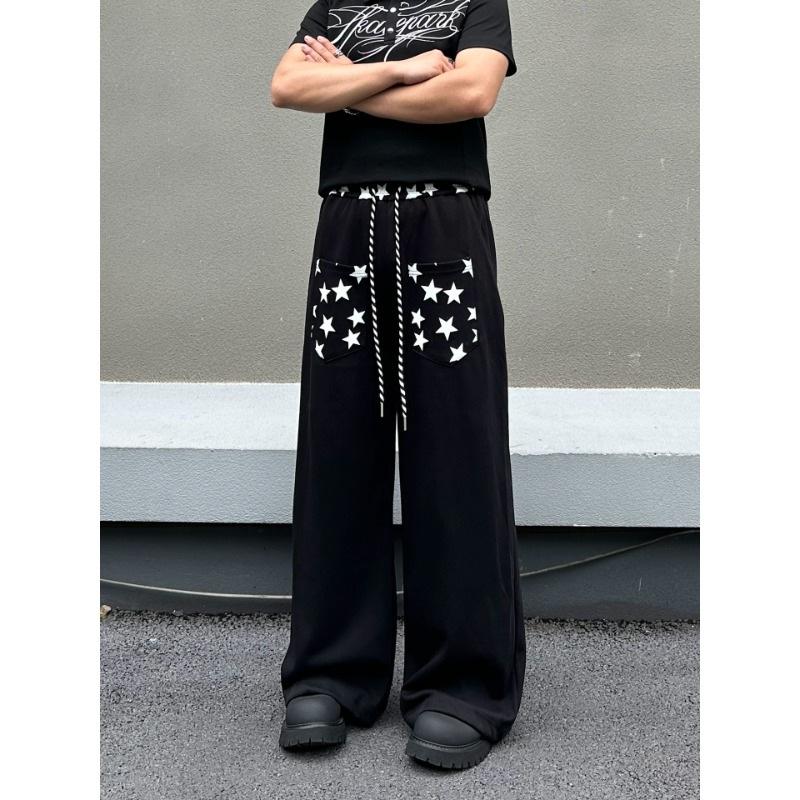 American reverse wear design star print drawstring scimitar sweatpants men and women jazz dance wide-leg pants couple casual pants
