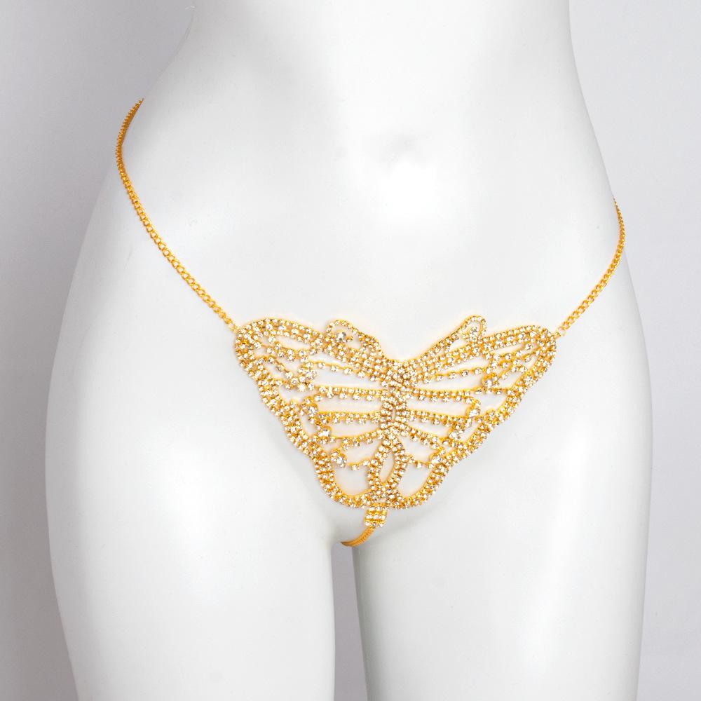 

Female Summer New Product Sexy Butterfly Rhinestone Chain Accessories Briefs One size золотий