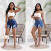 Summer Women's Plus Size High Waist Slimming Whisker Edge Stretchy Hole Denim Shorts