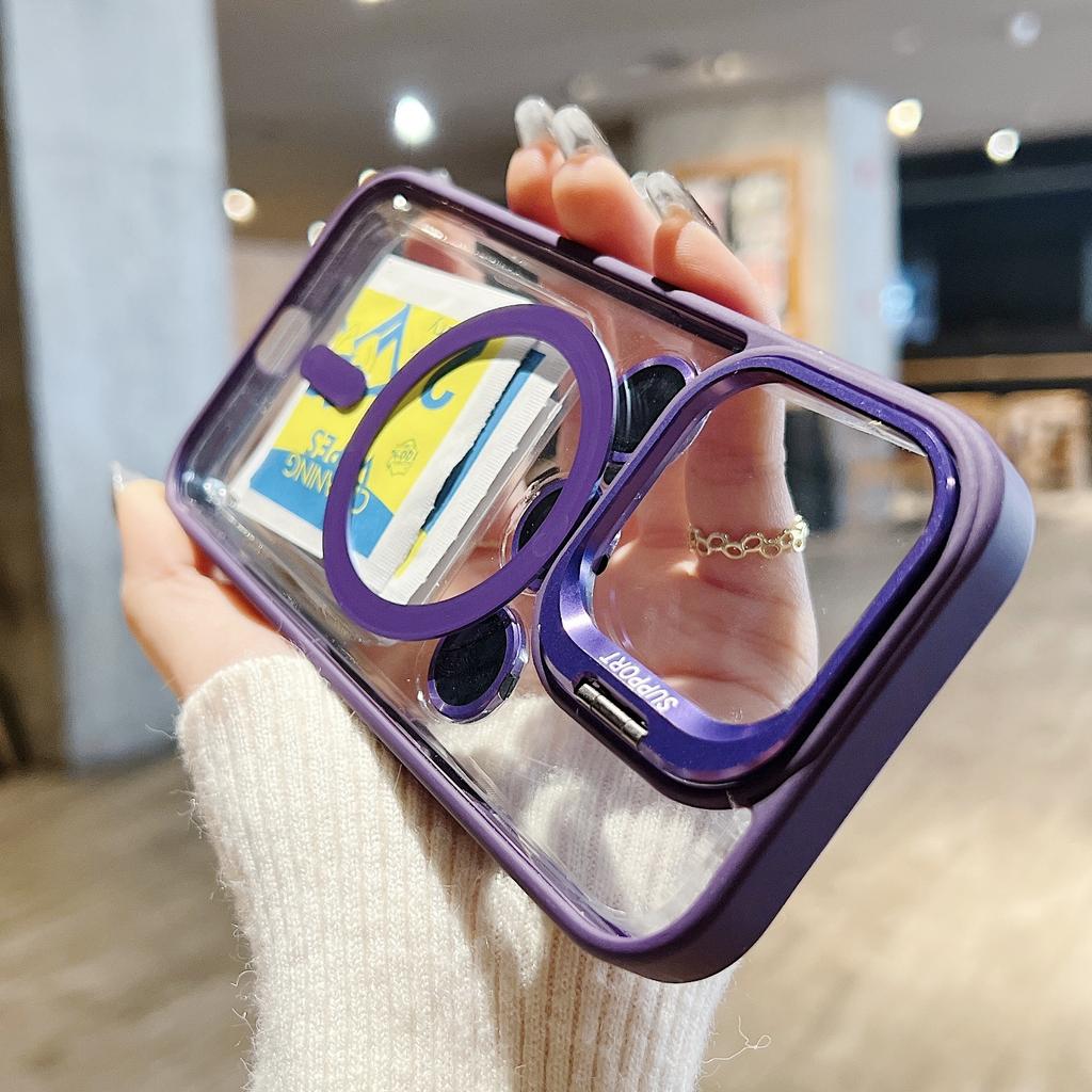 Fashion Ring Stand Case For Magsafe For iPhone 17 16 15 14 13 12 11 Pro Max Magnetic Wireless Charge Case With Lens Protector