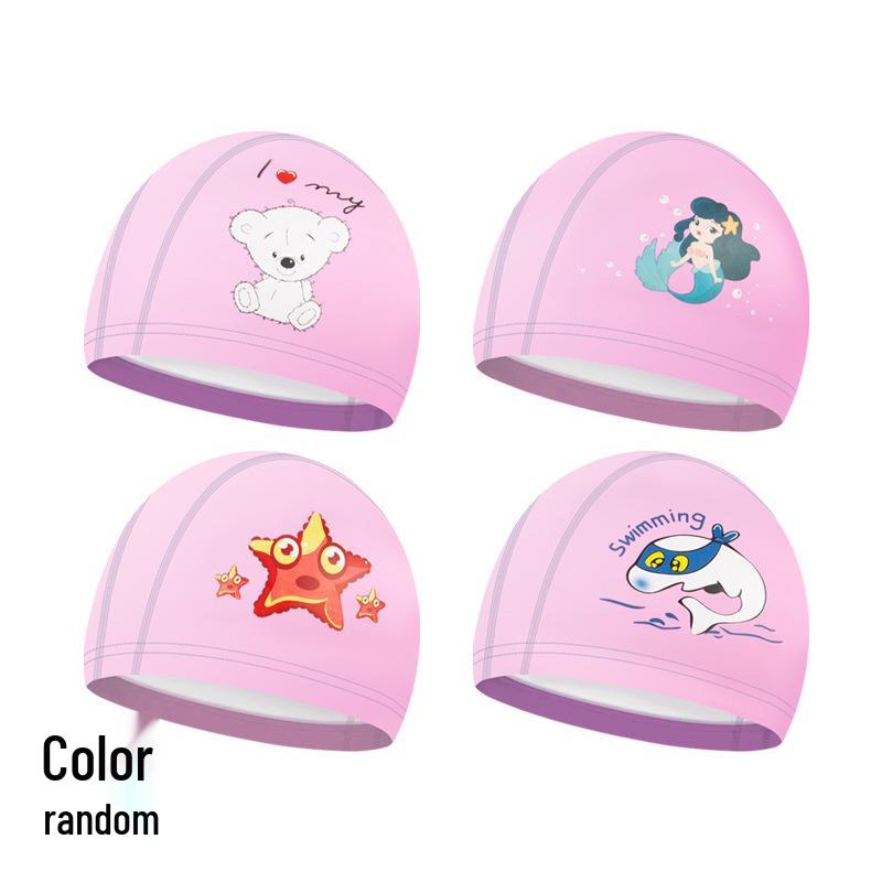 Children's PU Swim Cap: Non-Tightening, Ear-Protecting, Cute Cartoon Design for Boys and Girls.