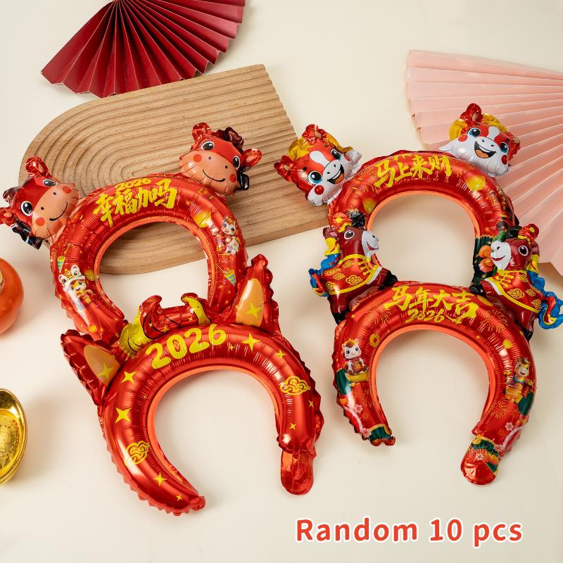 10Pcs Year Of The Horse Balloon Headband Headwear Children'S Cartoon Headband Party Hair Accessory Cross Year Celebration Decor