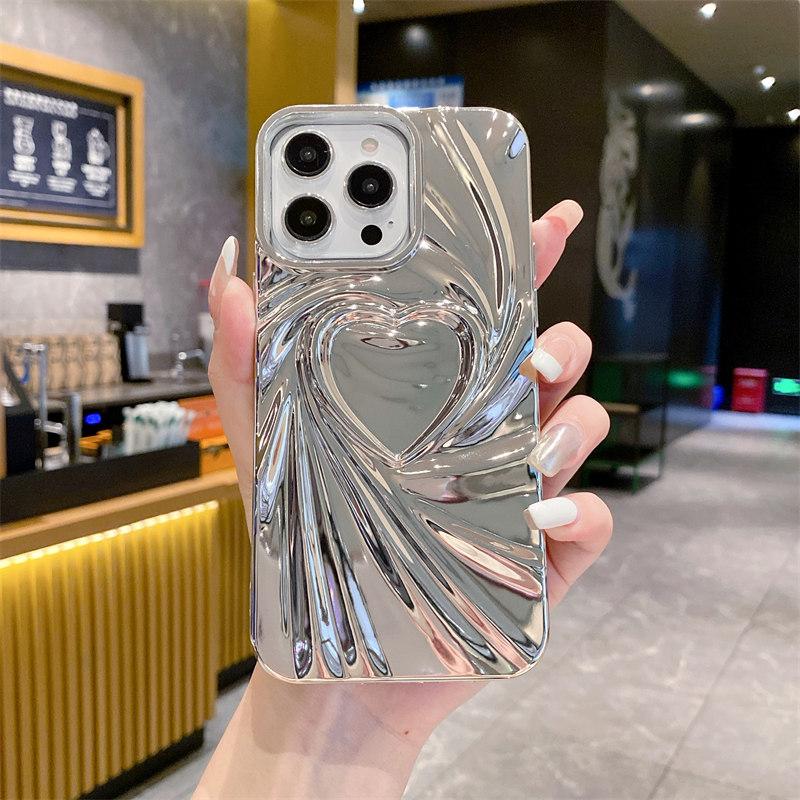 

Розкішний гальванічний чохол 3d Love Case для iPhone 15 Pro Max 14 Plus 13 12 Pro 11 Універсальна кришка для захисту від падіння iPhone 13 Pro срібний