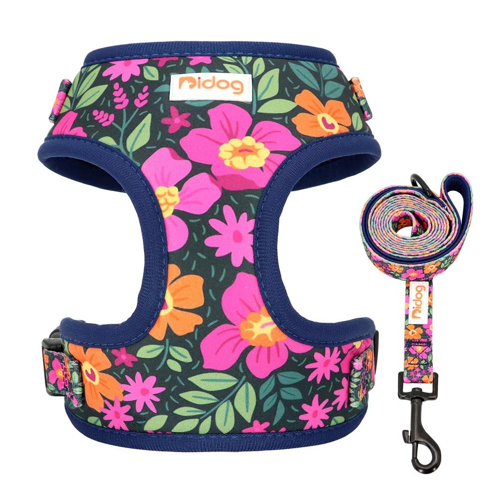 

Adjustable Floral Print Dog Harness Leash Set for Small Medium Dogs, Breathable No Pull Pet Vest for Outdoor Walking XS
