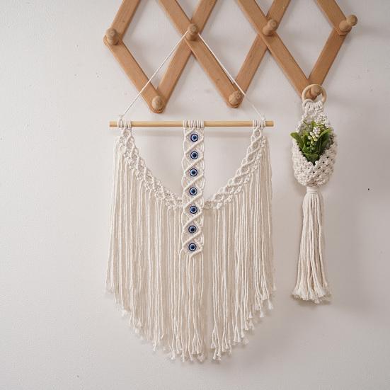 Yousheng Braided Evil Eye Tapestry, Wall Hanging Boho Tapestry, Blue Evil Eye Knotted Rope Tapestry for Bedroom Living Room Entryway Decoration