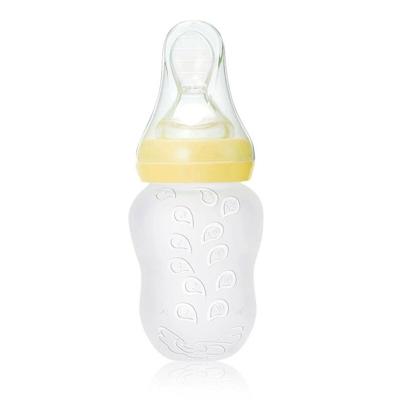 Sichere und praktische Silikon-Babyflasche mit Löffel, Nahrungsergänzungsmittel, Reisflockenflasche, Quetschlöffel, Milchflasche, Tasse