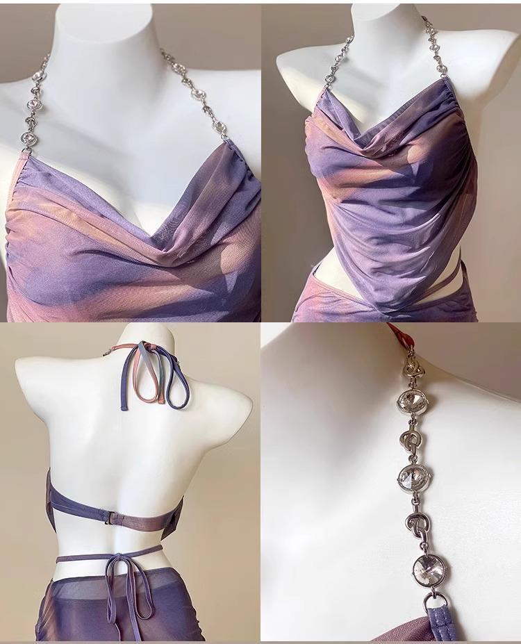 2024 Women's Three-Piece Bikini Set with Long Skirt - Sexy Gathered Swimwear for Seaside Vacations