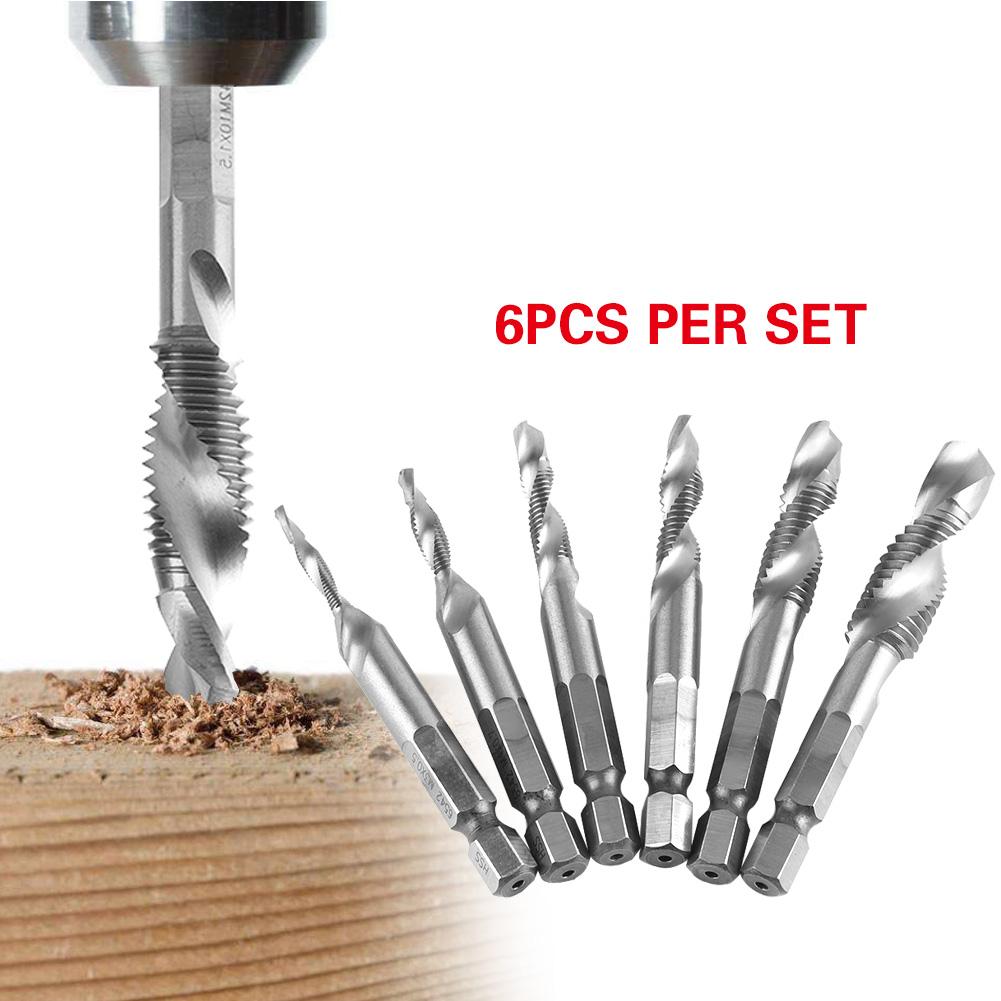 6 Stück HSS Sechskant Schaft Kombinierter Gewindebohrer und Bohrer Satz (HSS 6542   Beschichtet)
