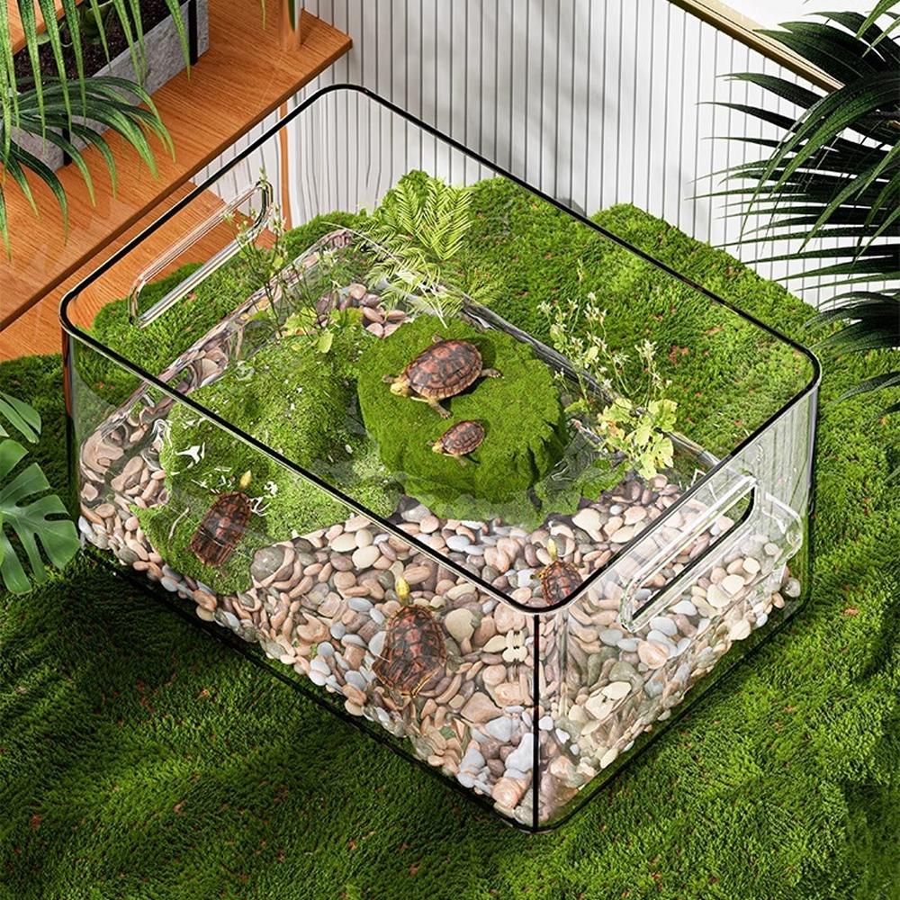 1 PC Transparent Aquatic Terrestrial Turtle Tank Turtle Habitat Box for Pet Reptile Amphibian Turtle Fish Tanks Box Pet Supplies