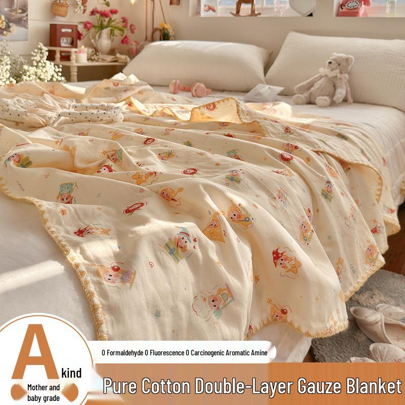 Pure Cotton Double Layer Gauze Summer Blanket for Kids and Adults