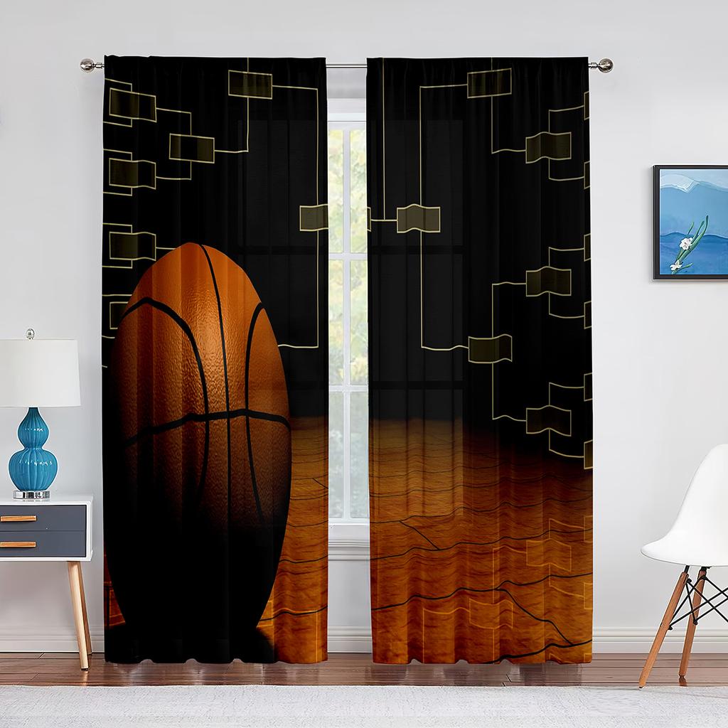 Basketball Sport Thema Transparenter Voile Vorhang für Teenager Jungen Männer Schlafzimmer Wohnzimmer Dekoration Moderner Chiffon Tüll Fenstervorhang