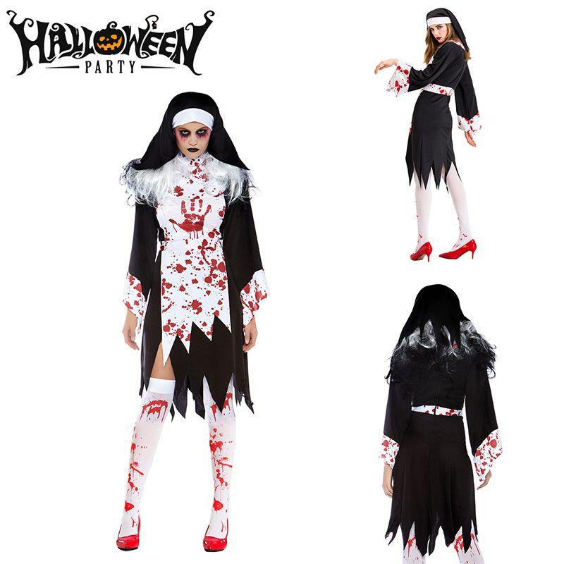 Scary Halloween Horror Nun Ghost Cosplay Costume For Women