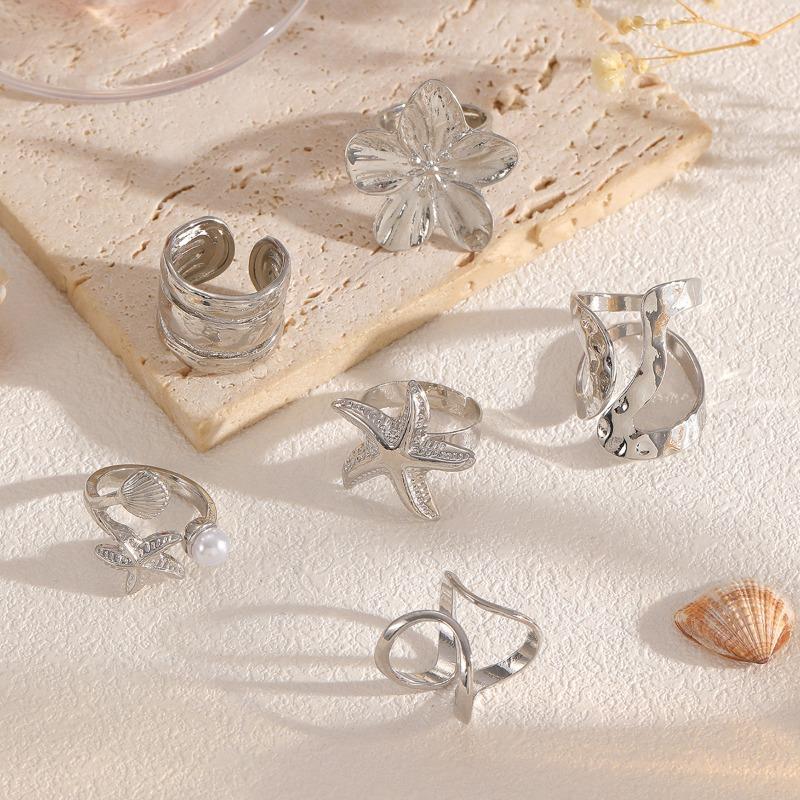 Starfish ring set, fashionable flower pair ring, personalized high-end sense, niche ring women