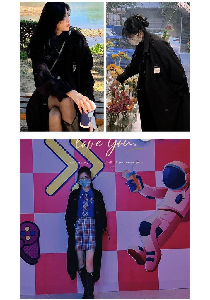 Women's Elegant Black Mid-Length Trench Coat - 2025 Autumn Korean Style for Students