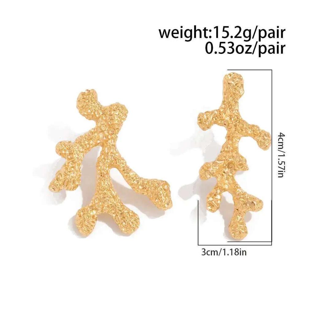 Ingemark Trendy Elegant Irregular Geometry Coral Stud Earrings For Women Vintage Creative Gold Color Piercing Earrings Jewelry