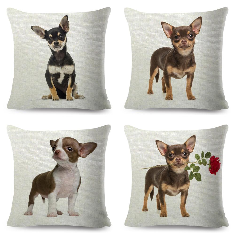 Cute Little Dog Chihuahua Cushion Cover Decor Lovely Pet Animal Pillowcase Polyester Throw Pillow Case for Sofa Home Car 45x45cm