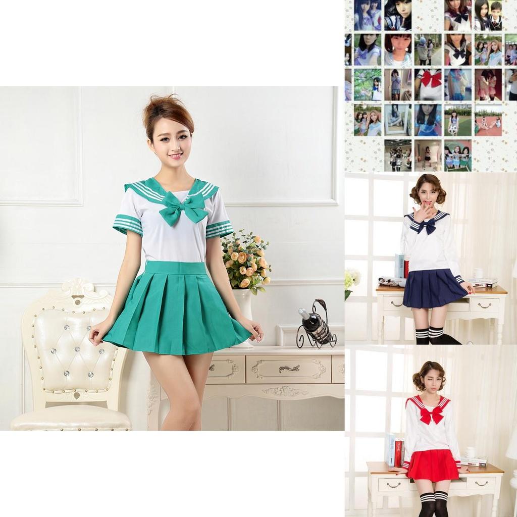 Charming Japanese School Girl Dress Outfit Cosplay Costume Set With Turn-down Collar