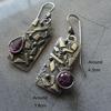 Asymmetrical Antique Silver Ethnic Style Amethyst Earrings