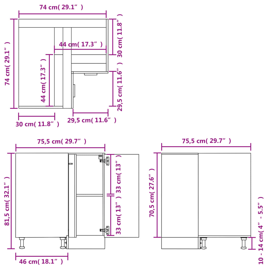 Corner Base Cabinet Lyon Sonoma Oak 75.5 x 75.5 x 81.5 cm Particleboard