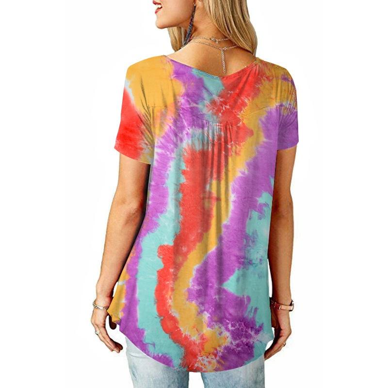 Women Short Sleeve Tie Dye T-shirt Plus Size Ladies Summer Casual Loose Tunic Tops