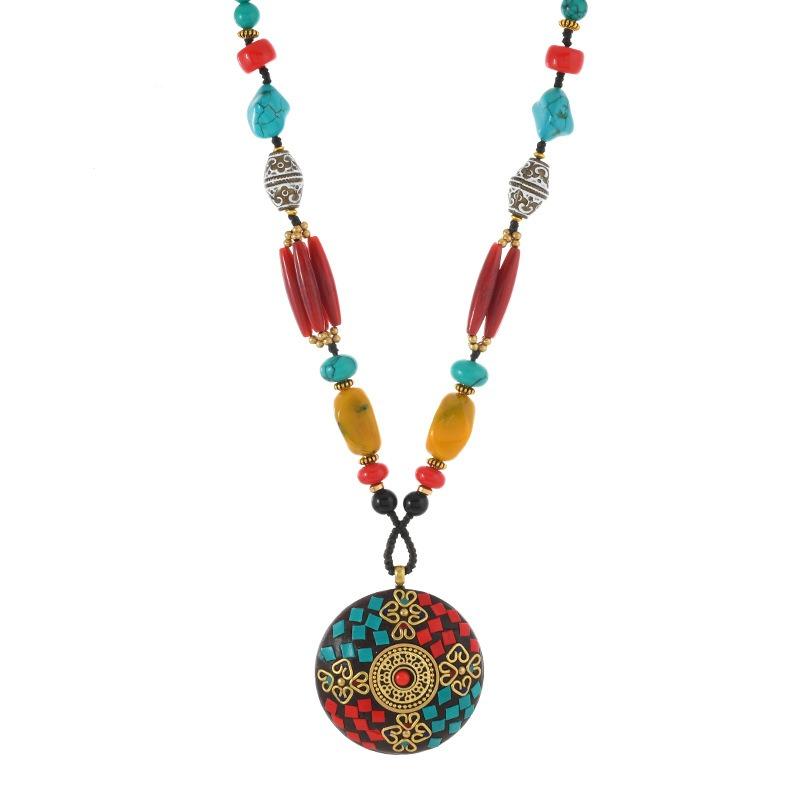 Original Tibetan Retro Long Necklace Exotic Nepalese Pendant Turquoise Weaving Men's and Women's Niche Accessories