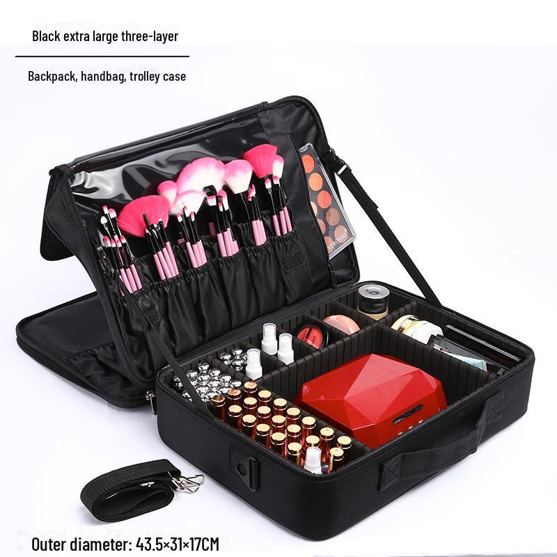 "Large Portable Pink Cosmetic Bag for Women - High-Capacity Makeup, Tattoo, and Nail Tool Storage"