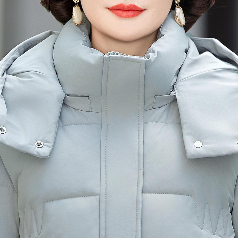 Mom's Hooded Mid-Length Down Jacket for Middle-Aged Women - Autumn/Winter Cotton Outerwear
