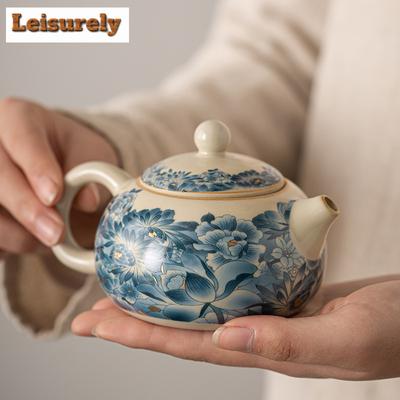 160ml Ru Kiln Ceramic Teapot Handmade Porcelain Xishi Beauty Kettle Chinese Portable Ice Crack Glaze Tea Maker Custom Teaware