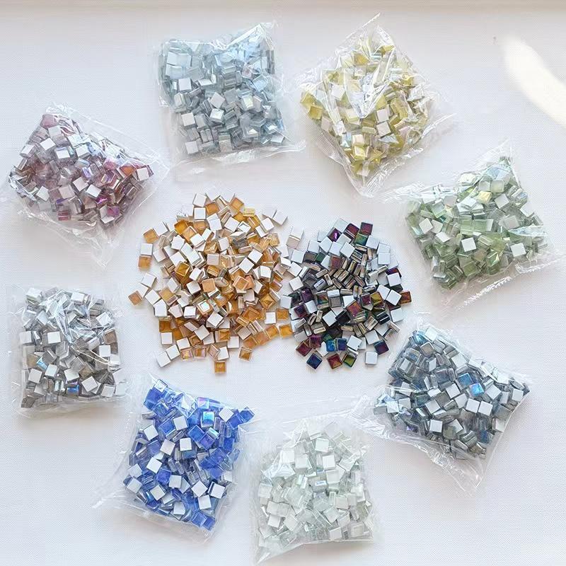 100g Mixed Mosaic Pieces Assorted Color Square Glitter Glass Mosaic Tiles for DIY Crafts Supplies Blue Purple Green Arte