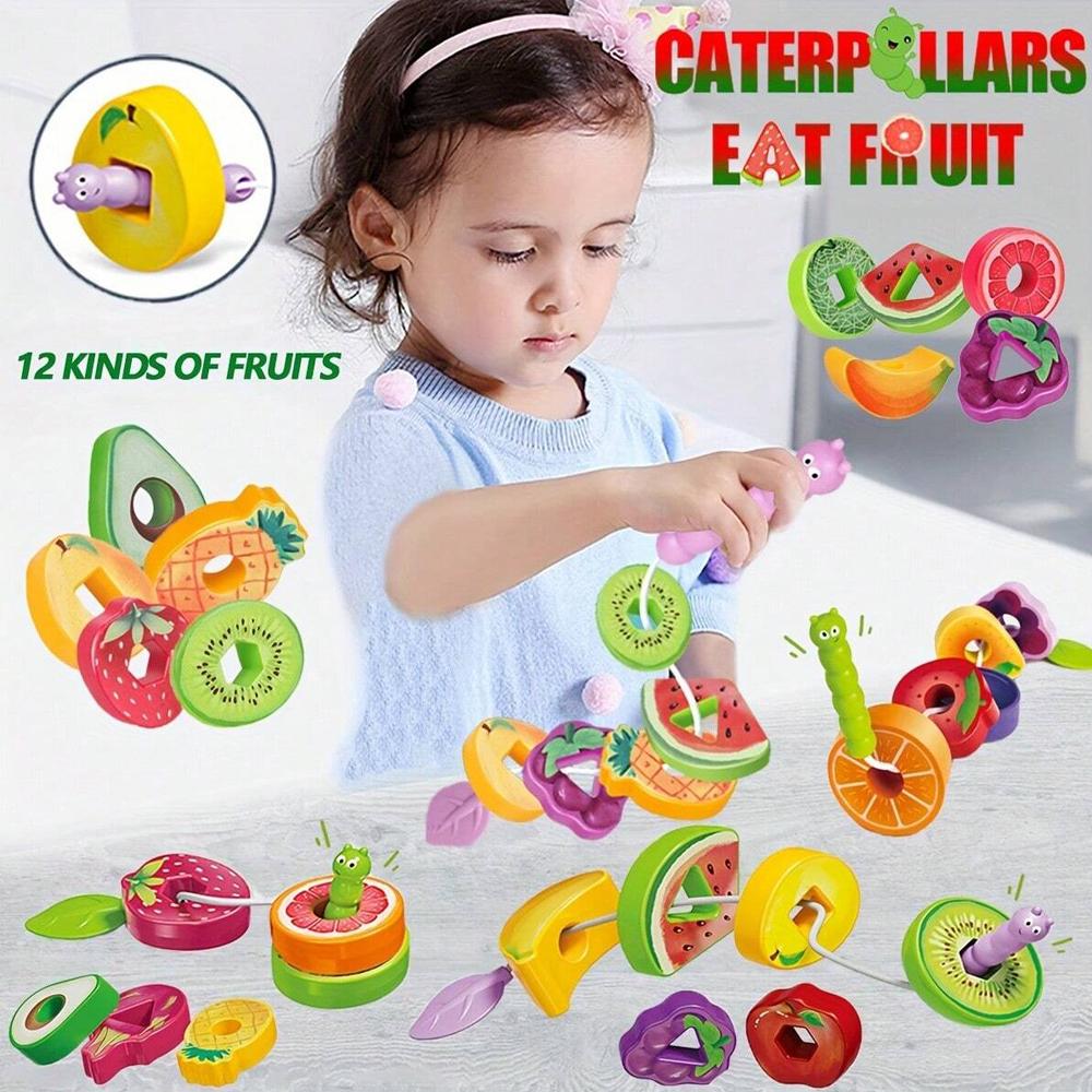 Caterpillar Fruit Stacking Toy,Hand-Eye Coordination&Shape Recognition With Threading&Sorting Skills Development For Kids