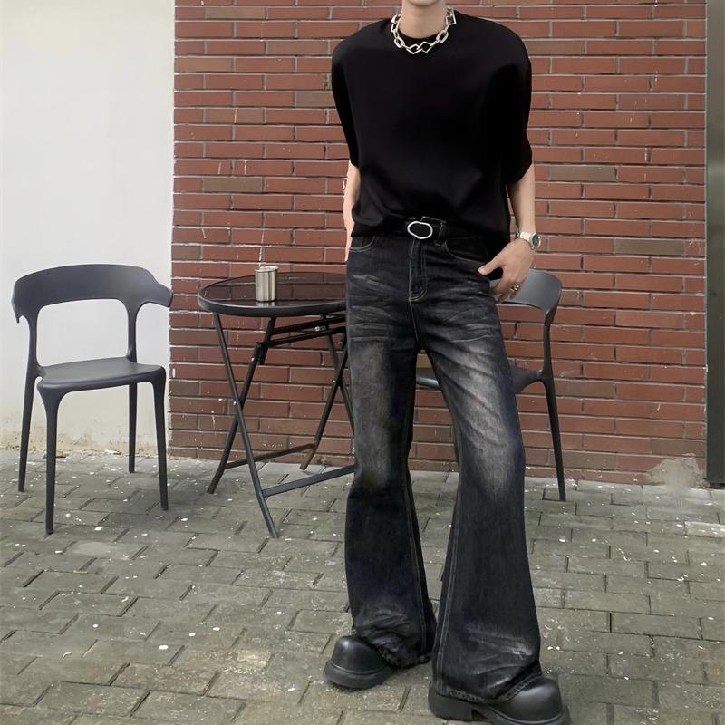 American retro gradual change washed micro pull jeans trendy men fashion sense tie dye high waist loose wide leg trousers tide
