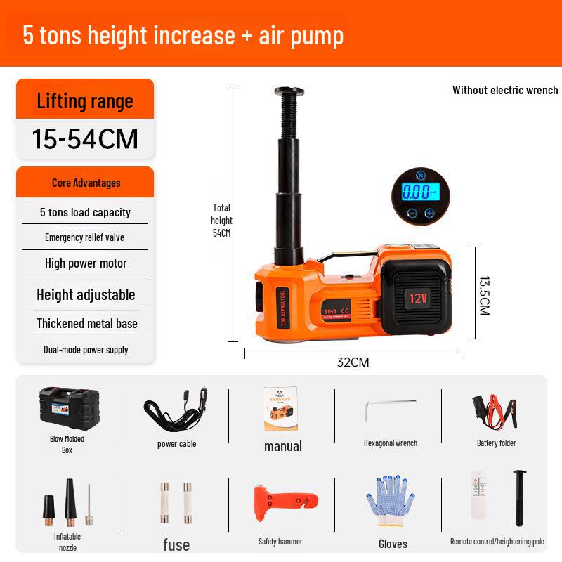 Electric Hydraulic Jack & Wrench with Air Pump for Cars and SUVs