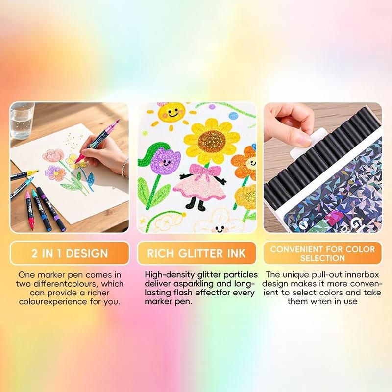 Pennarelli Pennelli Shimmer a Doppia Punta Penne Glitter Metalliche per Scrapbooking Fai da Te Colorazione Artisti Scuola Progetti Creativi