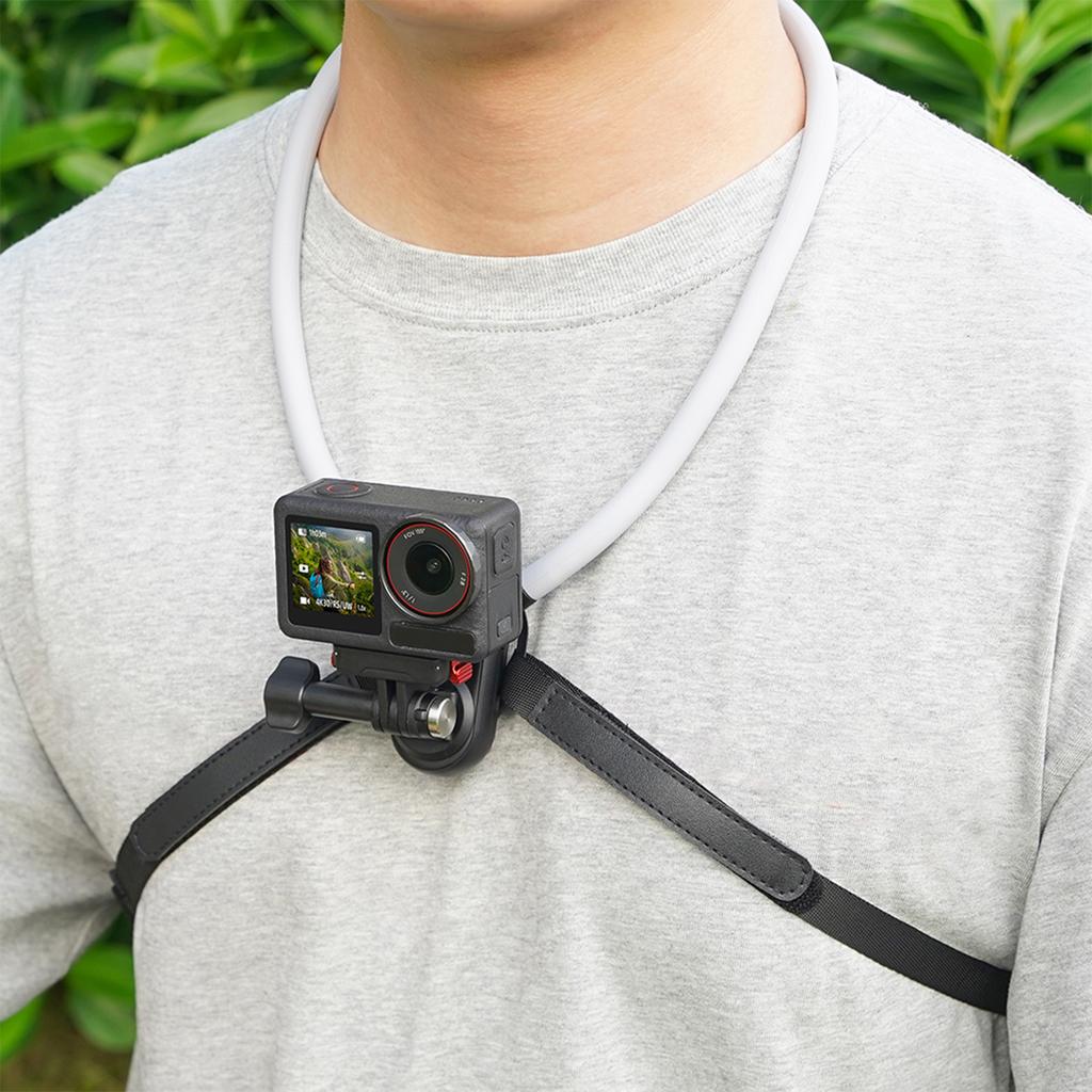 Neck Mount Holder w/ Chest Strap Flexible Quick Release Action Camera Neck Holder for DJI Action 5 Pro/Osmo 360/Insta360