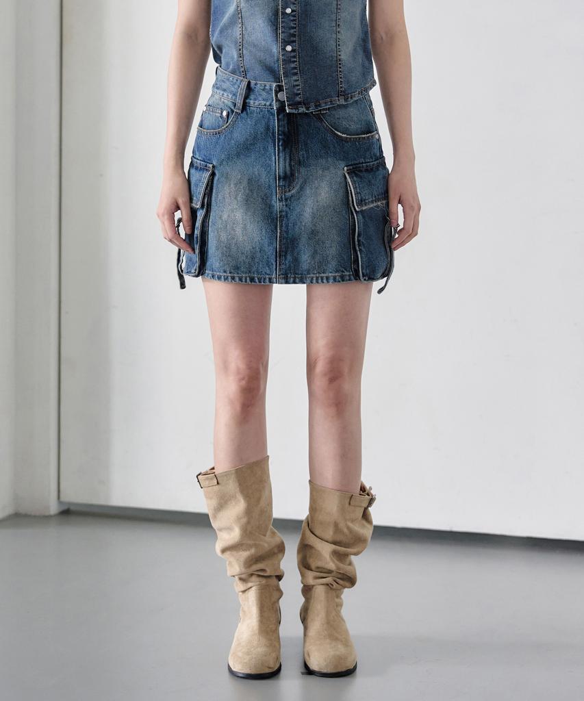 Deketeuumeon Cargo Mini Skirt Dcsk004Bluea