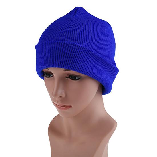 Custom Beanie Embroidery Jacquard logo Men Blue Winter Slouchy Knitted Hats Custom Beanie Hat Unisex