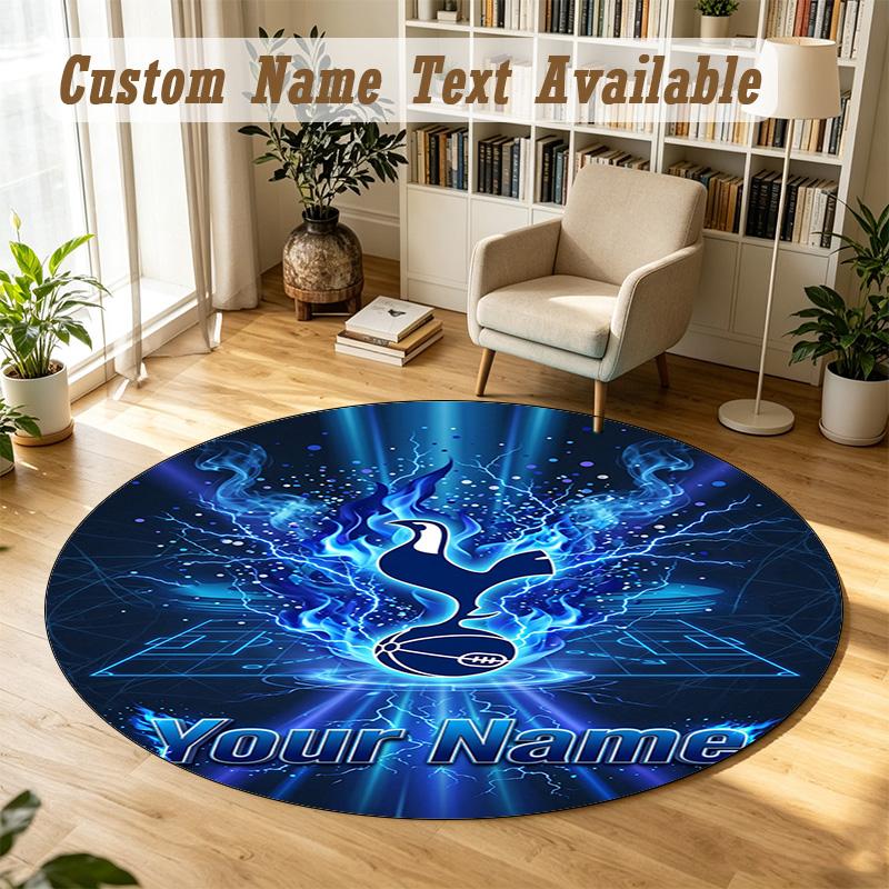 Round Rug Custom NameTottenham Hotspur FC Pattern Non Slip Carpet Home Floor Decor