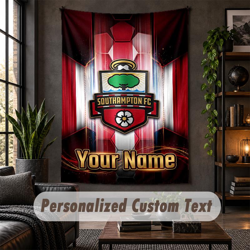 Personalisierte Wandteppich, Southampton FC Benutzerdefinierter Text, Weiches Stoff Wandkunst Für Innen Dekoration